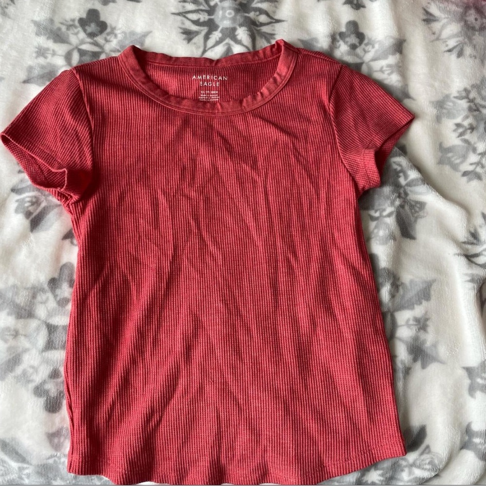 American Eagle Outfitters Waffle Knit Short Sleeve Top - Red